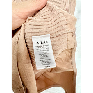 NWOT A.L.C. Toni Half Sleeve V-Neck Rib Knit Henley Bodysuit Beige Women's XS