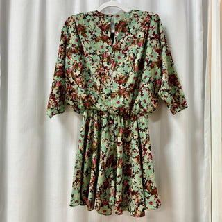 Zara Floral Print Ruffle Hem Structured Blouson Mini Dress Green Women's Size XS