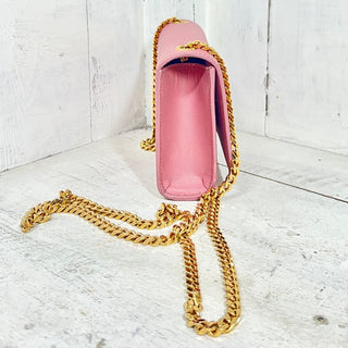 Saint Laurent Grained Leather Kate Crossbody Sling Bag with Chain Strap Pink