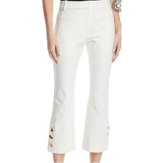 Derek Lam 10 Crosby Cropped Flare Pants With Button Hem White Women's Size US 2