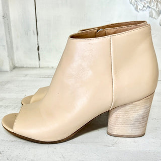 Maison Margiela Leather Side Zip Peep Toe Block Heel Ankle Boots Beige 39 / 8.5