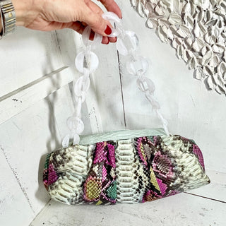 Ximena Kavalekas Serana Python Leather Top Handle Purse Clutch Handbag Multi