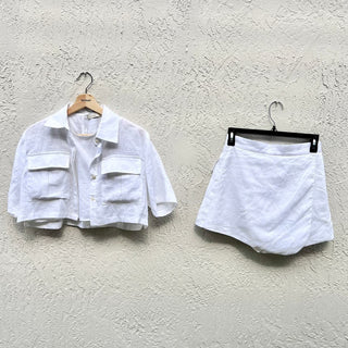 3 piece set Parentezi Valerie Crop Top w/ Tank Dania Skort Set White Women XS