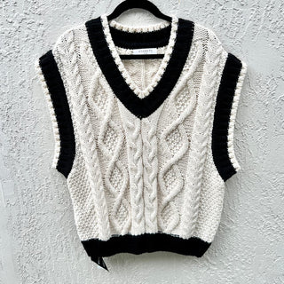 NWT Storets Cable Knit Pullover Vest Sweater Black White Women's Small / Medium