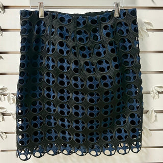 NWT Akris Punto Eyelet Laser Cut Lace Layered Mini Skirt Nero-Blu Mare Women's M
