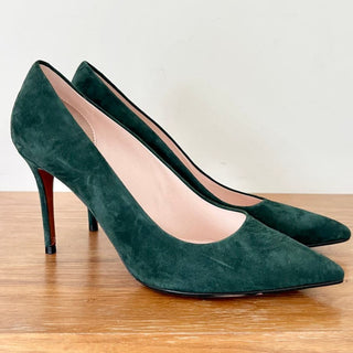 Celine Suede Pointed Toe Stiletto Heels Pump Shoes Teal Green Women's Sz 38.5/ 8