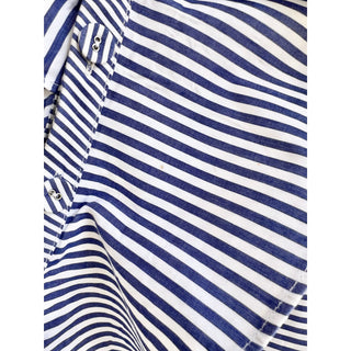 Self-Portrait 100% Cotton Ruffle Striped Frill Shirt Navy Blue Women's Size US 4