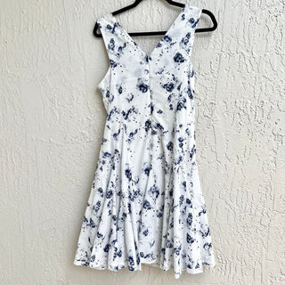 Rebecca Taylor Sleeveless Floral Print Bow Mini Dress Blue White Women's  US 2