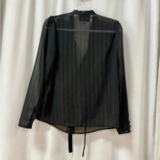 Alexis Taissa Sheer Striped Embellished Tie-Neck Button-Up Shirt Black Women's M