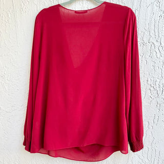 Alice +Olivia Puff Sleeve Silk Drape Cowl Neck Top Blouse Burgundy Women's Large