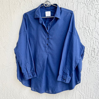 A Shirt Thing Diego Cotton Long Sleeve 1/2 Button Shirt Top Blue Women's M/L