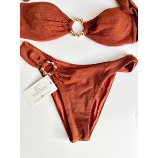 Devon Windsor Sienna Strapless Bikini Top & Bottom Set Rust Orange Women's Small