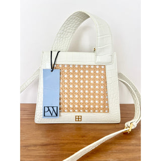 NWT Parisa Wang Calf Leather Audrey Top Handle Shoulder Bag Cream w/ Bamboo