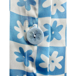 Lisa Says Gah Long Sleeve Daisy Print Bailey Button Down Shirt Blue Women's M