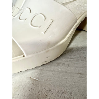 Gucci Embossed Logo Gloss Rubber Slide Heeled Mule Sandals Off-White Women 38