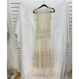 Alelie Sheer Lace Sleeveless Tiered Ruffle Hem Maxi Dress Cream Women's Size P