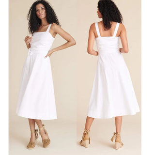 $495 Veronica Beard Positano Sleeveless Poplin Midi Sundress White Women's 00