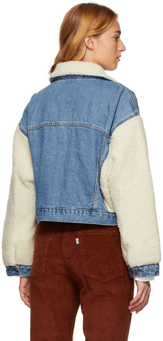 Levi's Long Sleeve Crop Winter Sherpa Denim Jacket Dead of Winter Women's Small