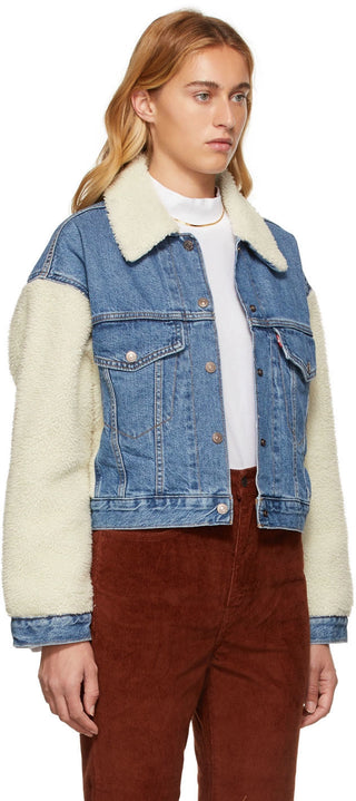 Levi's Long Sleeve Crop Winter Sherpa Denim Jacket Dead of Winter Women's Small