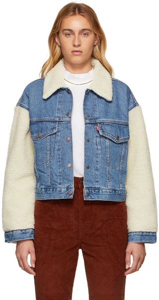 Levi's Long Sleeve Crop Winter Sherpa Denim Jacket Dead of Winter Women's Small