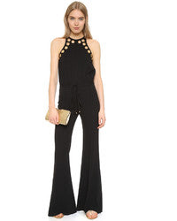 Derek Lam 10 Crosby Pebble Crepe Wide Leg Jumpsuit with Grommets Women's Black 6