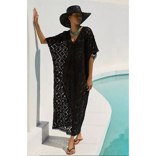 Anthropologie Dolman Sleeve Sheer Crochet Cover Up Maxi Dress Black Women's XS