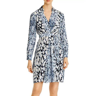 Elie Tahari Long Sleeve Saxon Printed Shirt Mini Dress Blue White Women US 6