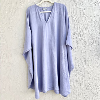 $350 Linen in Motion Dolman Sleeve V-Neck Tunic Dress Light Purple Women's OS