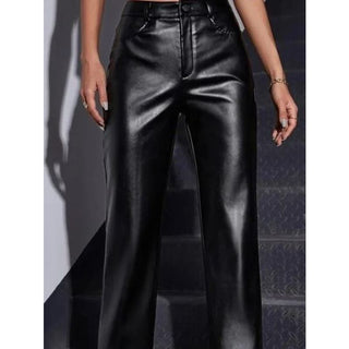 Doll House High Waisted Faux Leather Straight Leg Pants Black Women's 1/2 S/ M