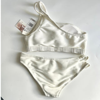 NWT Jessica Simpson One Shoulder Slash Bikini Top&Cut Out Hipster Bottoms White