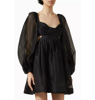 NWT Zimmermann Harmony Silk Linen Organza Bralette Mini Dress Black Women's 10