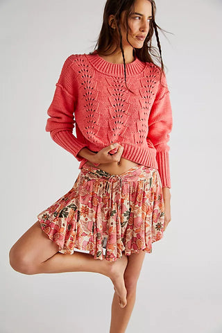 NWT Free People Bell Song Long Sleeve Knit Cropped Pullover Sweater Lyra Reef XS