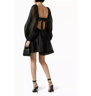 NWT Zimmermann Harmony Silk Linen Organza Bralette Mini Dress Black Women's 10