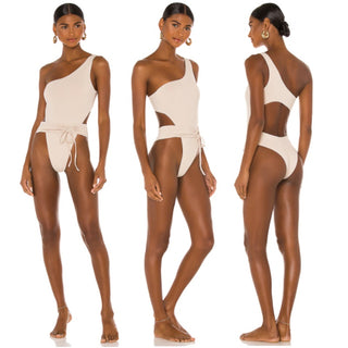 NWT Riot Swim Maddox One Shoulder Waist Tie One Piece Swimsuit Coconut Womens XS