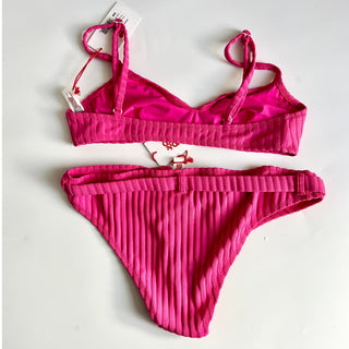 NWT Solid & Striped The Rachel Belt Top & Bottom Set Solid Rib Orchid Women's M