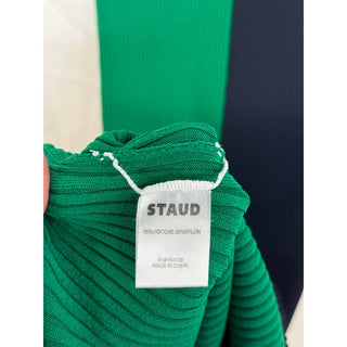 Staud Dana Two-Tone Sleeveless V-Neck Ribbed-Knit Midi Dress Navy/Green Womens S