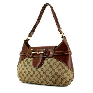 Gucci GG Canvas Pelham Horsebit Monogram Braided Strap Shoulder Bag Brown / Tan