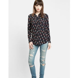 Saint Laurent Long Sleeve Lipstick Print Button Down Shirt Black Women's Sz US 4