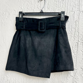 Zara High Rise Belted Paperbag Shorts Skort Black Women's Size Medium