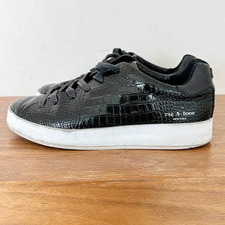 Rag & Bone Leather Embossed Crocodile Sneaker Shoes Black Womens Size 36.5 / 6.5