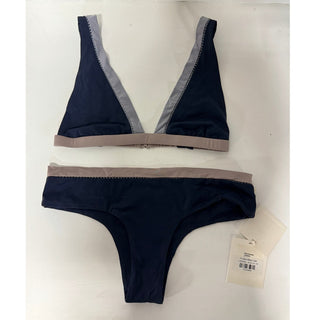 NWT Lisell Hiller Colorblock Finikia Triangle Top and Bikini Bottom Set Navy M