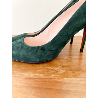 Celine Suede Pointed Toe Stiletto Heels Pump Shoes Teal Green Women's Sz 38.5/ 8