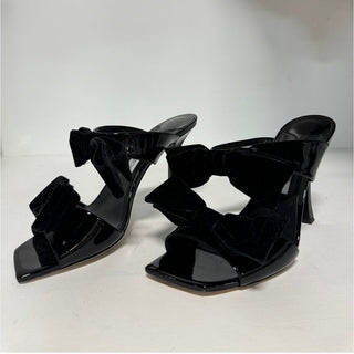 Jimmy Choo Flaca Velvet Bow Patent-Leather Mules Sandals Black Women's 39 / 8.55