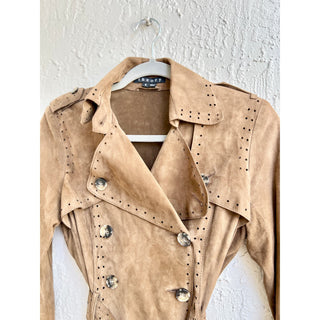 Theory Long Sleeve 100% Leather Collared Moto Jacket Brown Women's Size Small