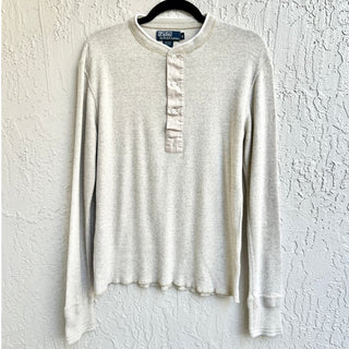 Polo By Ralph Lauren Cotton Alpaca Pullover Henley Shirt Cream Men's Size Medium