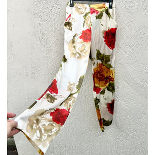 Harvey Faircloth High Rise 100% Silk Floral Print Pants Cream Women's Size US 4