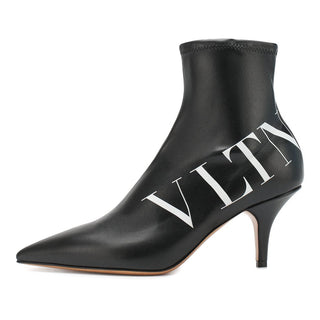 NWT Valentino VLTN Leather Logo High Heel Ankle Booties Black Women's EU 37.5