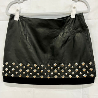 Diane von Furstenberg Elley Stud Mid-Rise Layered Leather Mini Skirt Black US 6