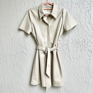 $725 NWOT Nanushka Halili Vegan Leather Short Sleeve Mini Dress Cream Women's XS