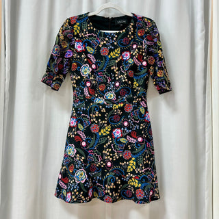 Saloni Celia Floral Short Sleeve Fit & Flare Mini Dress Black Women's Size US 6